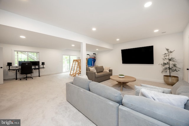 1051 Glen Hall Rd, Kennett Square, PA 19348 - living area featuring an office area, recessed lighting, light carpet, and baseboards