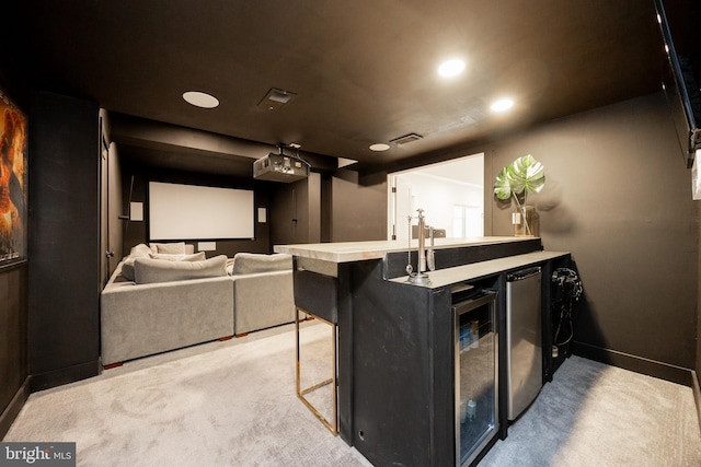 1051 Glen Hall Rd, Kennett Square, PA 19348 - home theater with carpet, baseboards, beverage cooler, and recessed lighting