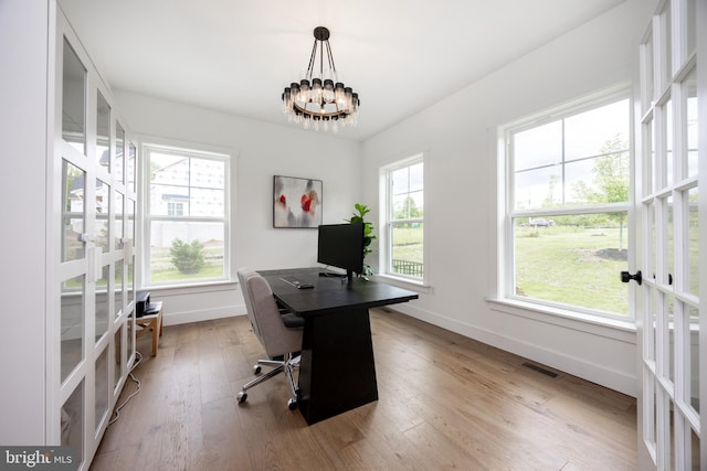 1051 Glen Hall Rd, Kennett Square, PA 19348 - office with baseboards, french doors, wood finished floors, and a chandelier