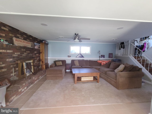 17 W Delaware Dr, Little Egg Harbor Twp, NJ 08087 - tiled living area with a ceiling fan and stairs