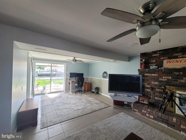 17 W Delaware Dr, Little Egg Harbor Twp, NJ 08087 - tiled living room with ceiling fan and a desk