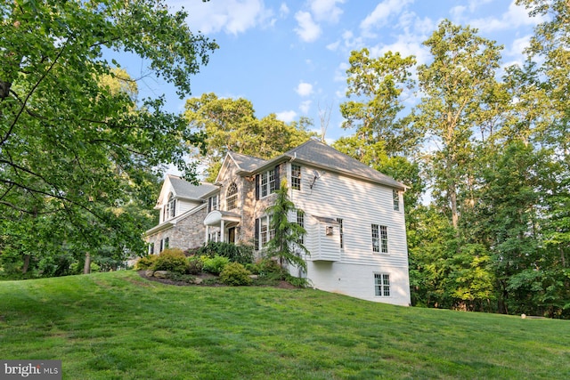 1490 Jakes Creek Dr, Woodbine, MD 21797 - view of property exterior featuring a lawn and stone siding