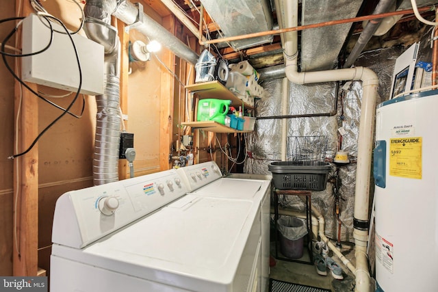 laundry area featuring electric water heater and separate washer and dryer