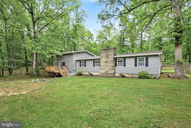 83 Ridge Crest Dr, Harpers Ferry, WV 25425 - back of house with a deck, a chimney, stairway, and crawl space