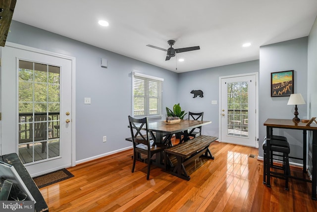 392 Passage Ln, Mc Gaheysville, VA 22840 - dining space with ceiling fan, hardwood / wood-style floors, recessed lighting, and baseboards