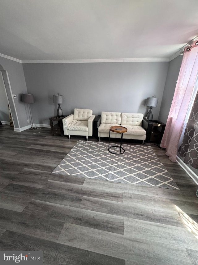 4602 Ashville St, Philadelphia, PA 19136 - living area with baseboards, wood finished floors, and ornamental molding