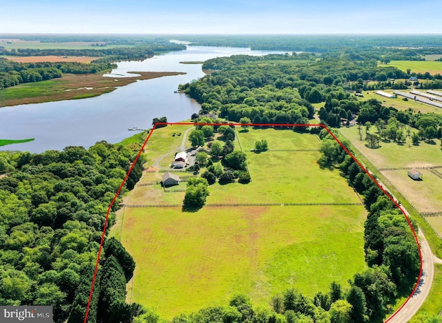 300 Hickory Ln, Chestertown, MD 21620 - aerial view of sparsely populated area with a nearby body of water and property parcel outlined