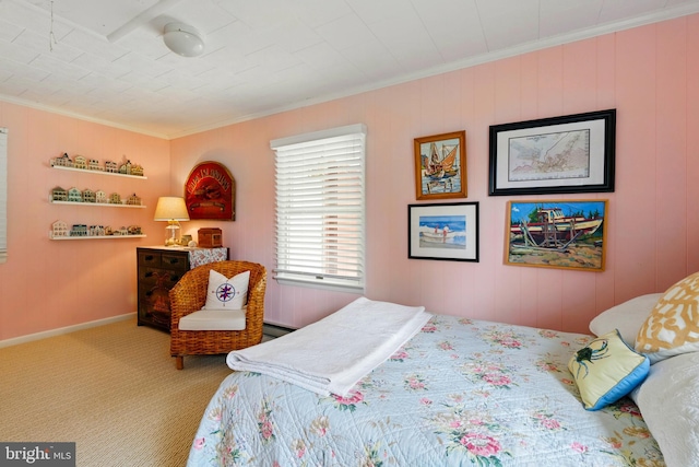 300 Hickory Ln, Chestertown, MD 21620 - bedroom with carpet flooring, ornamental molding, and wooden walls