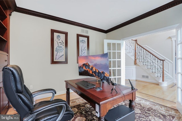 13 Lenape Ct, Mount Laurel, NJ 08054 - office area featuring wood finished floors and crown molding