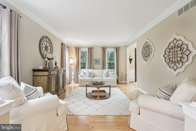 13 Lenape Ct, Mount Laurel, NJ 08054 - living room featuring light wood-style floors and crown molding