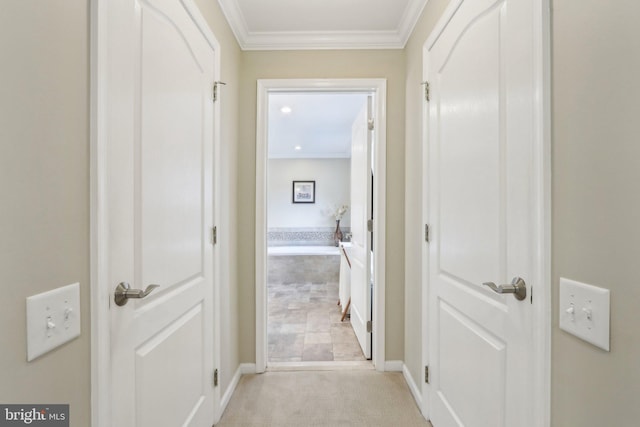 13 Lenape Ct, Mount Laurel, NJ 08054 - corridor featuring light carpet, crown molding, and baseboards