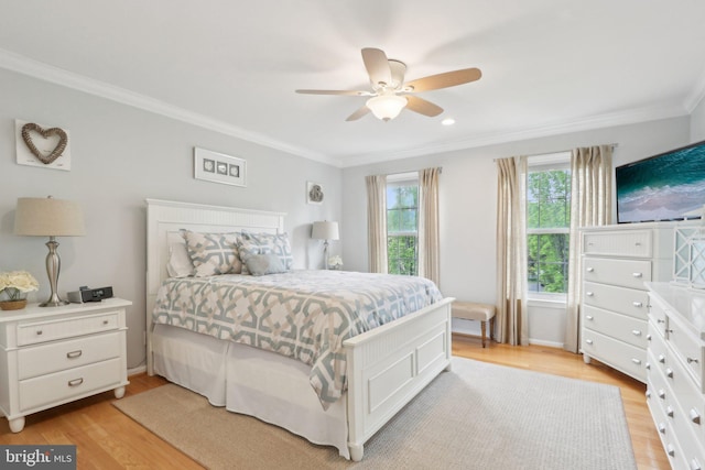 13 Lenape Ct, Mount Laurel, NJ 08054 - bedroom featuring ornamental molding, light wood-style flooring, and a ceiling fan