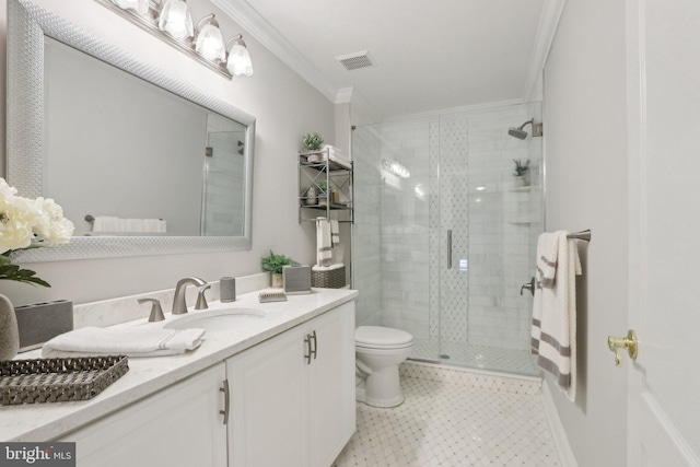13 Lenape Ct, Mount Laurel, NJ 08054 - full bath with ornamental molding, a shower stall, toilet, and vanity