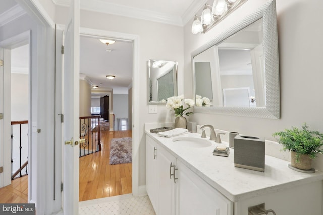 13 Lenape Ct, Mount Laurel, NJ 08054 - bathroom with crown molding, vanity, and wood finished floors