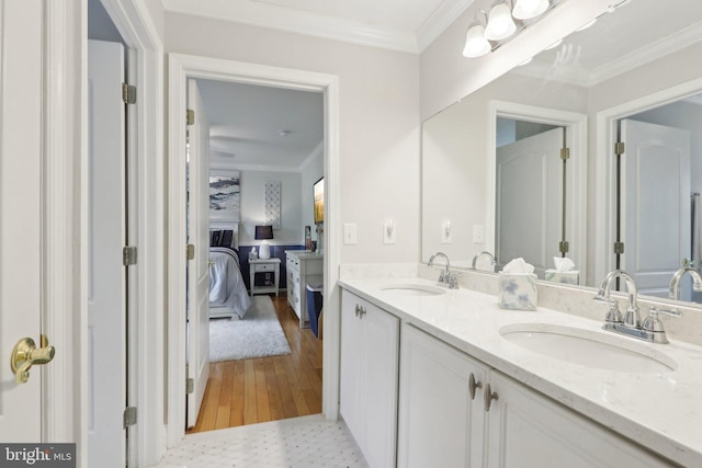 13 Lenape Ct, Mount Laurel, NJ 08054 - ensuite bathroom with crown molding and double vanity