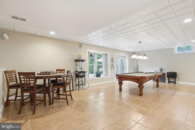 13 Lenape Ct, Mount Laurel, NJ 08054 - recreation room with healthy amount of natural light, billiards table, recessed lighting, baseboards, and light tile patterned floors