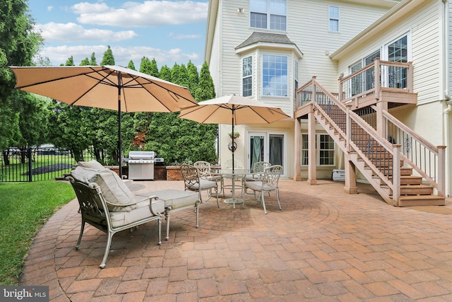 13 Lenape Ct, Mount Laurel, NJ 08054 - view of patio with stairs, outdoor dining space, area for grilling, and a deck