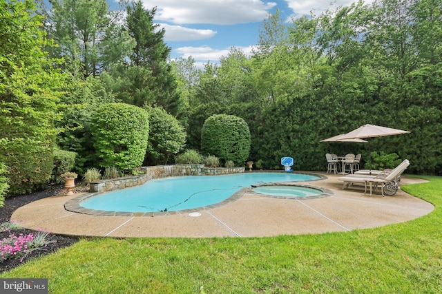 13 Lenape Ct, Mount Laurel, NJ 08054 - swimming pool with a patio area, an in-ground hot tub, and a yard