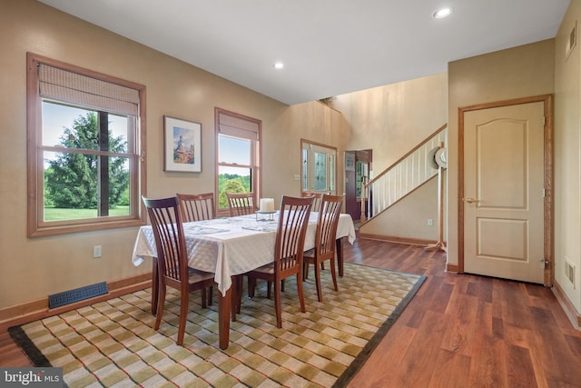 12451 High Point Rd, Felton, PA 17322 - dining space with wood finished floors, baseboards, stairway, and recessed lighting