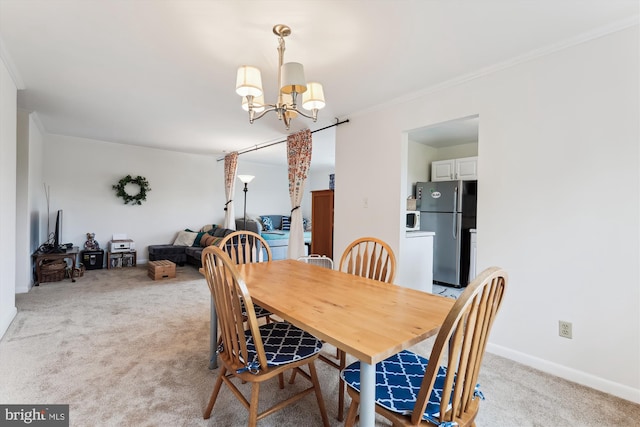 614 Sligo Ave Unit 504, Silver Spring, MD 20910 - dining room with a chandelier, light carpet, crown molding, and baseboards