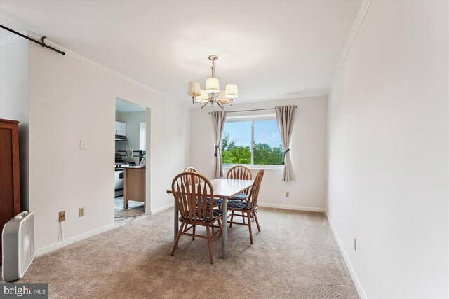 614 Sligo Ave Unit 504, Silver Spring, MD 20910 - dining space featuring a chandelier, ornamental molding, light carpet, and baseboards
