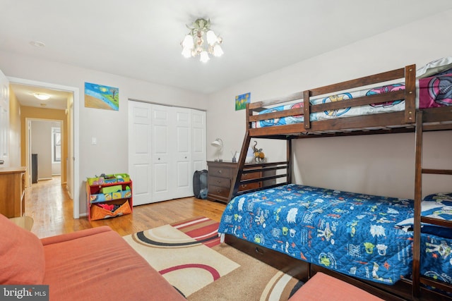 2307 Bright Leaf Way, Baltimore, MD 21209 - bedroom with wood finished floors, a closet, and a chandelier