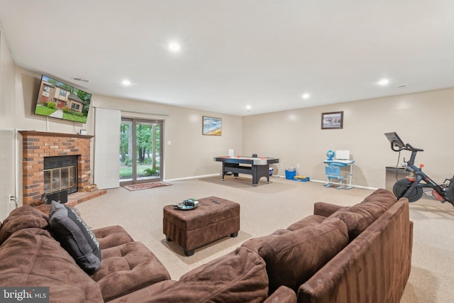 2307 Bright Leaf Way, Baltimore, MD 21209 - living room with carpet flooring, recessed lighting, baseboards, and a fireplace