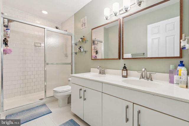 2307 Bright Leaf Way, Baltimore, MD 21209 - bathroom with double vanity, a shower stall, toilet, and tile patterned floors