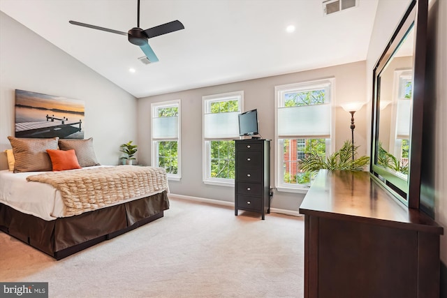 623 Main St Unit 623-B, Gaithersburg, MD 20878 - bedroom with light colored carpet, lofted ceiling, baseboards, recessed lighting, and ceiling fan