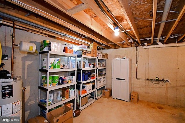 storage room featuring gas water heater