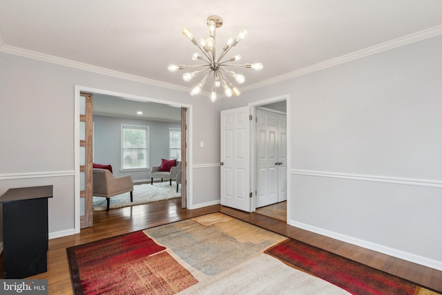 16110 Amethyst Ln, Bowie, MD 20716 - interior space with a chandelier, wood finished floors, ornamental molding, and baseboards