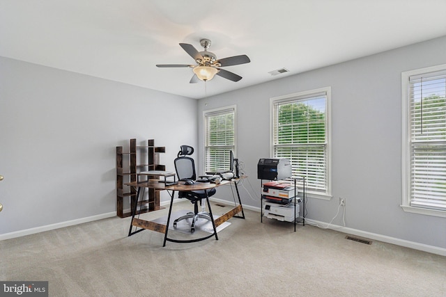 16110 Amethyst Ln, Bowie, MD 20716 - office area with a ceiling fan, light colored carpet, and baseboards