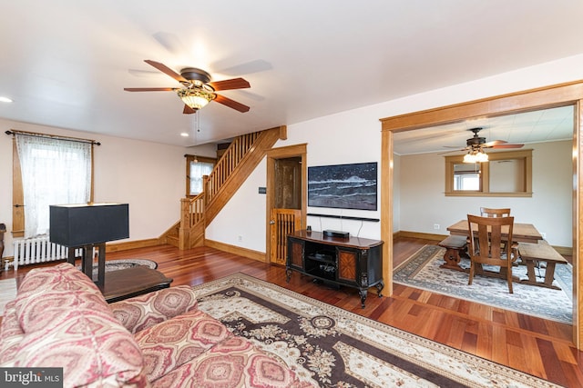 116 N Brobst St, Shillington, PA 19607 - living area featuring a ceiling fan, wood finished floors, radiator heating unit, and recessed lighting