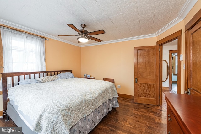 116 N Brobst St, Shillington, PA 19607 - bedroom with dark wood finished floors, crown molding, baseboards, and ceiling fan