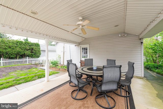 116 N Brobst St, Shillington, PA 19607 - view of patio / terrace with a ceiling fan, fence, and outdoor dining area