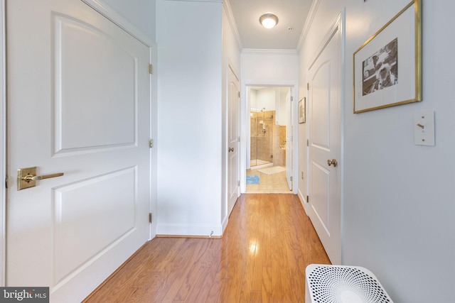 12800 Libertys Delight Dr Unit 403, Bowie, MD 20720 - hallway with light wood-style floors, ornamental molding, and baseboards