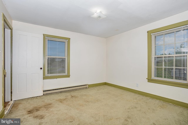 320 E Front St, Lewisberry, PA 17339 - carpeted empty room featuring a baseboard heating unit and baseboards