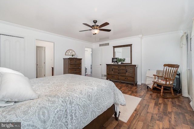 1070 George Brown Rd, Millerstown, PA 17062 - bedroom with ornamental molding, dark wood-style floors, ceiling fan, and baseboards