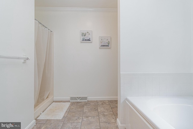 1070 George Brown Rd, Millerstown, PA 17062 - full bath featuring baseboards, a garden tub, crown molding, and a shower with shower curtain