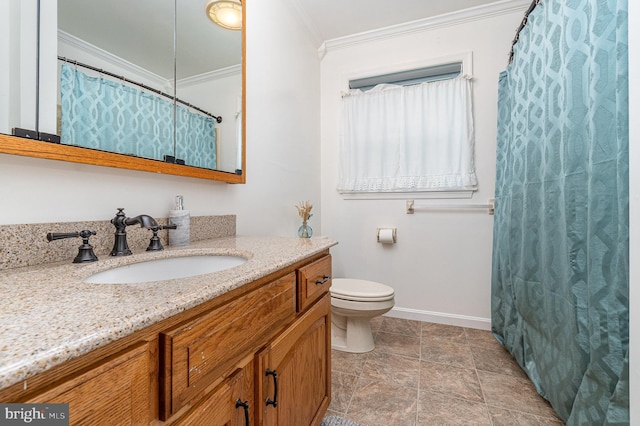 1070 George Brown Rd, Millerstown, PA 17062 - bathroom featuring ornamental molding, baseboards, toilet, vanity, and stone finish flooring