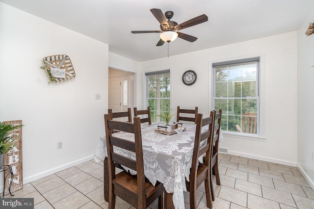 1070 George Brown Rd, Millerstown, PA 17062 - dining space featuring light tile patterned flooring, baseboards, and a ceiling fan