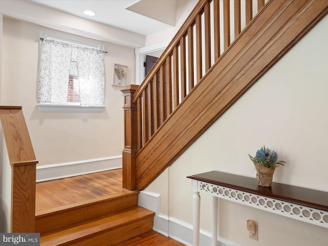 1503 W Tenth St, Wilmington, DE 19806 - staircase with baseboards, wood finished floors, and recessed lighting