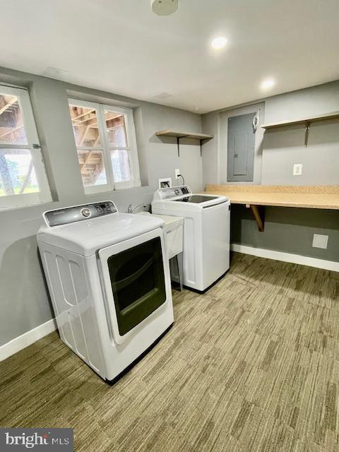25 Elmont Ave, Baltimore, MD 21206 - washroom featuring washer and clothes dryer, baseboards, healthy amount of natural light, electric panel, and recessed lighting