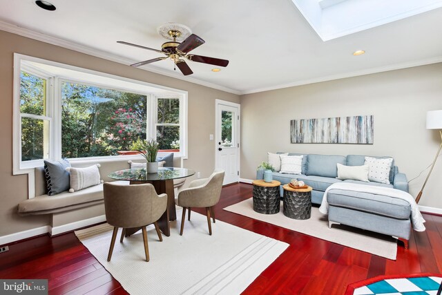 3122 1st St N, Arlington, VA 22201 - living room with wood finished floors, baseboards, ornamental molding, a ceiling fan, and recessed lighting