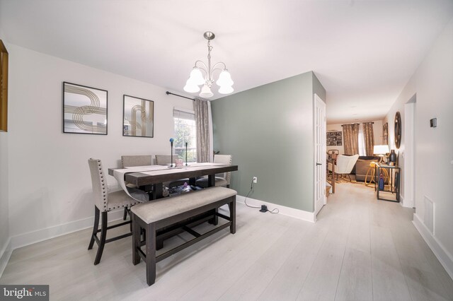 15210 Emory Ct, Bowie, MD 20716 - dining room with a chandelier, light wood-type flooring, and baseboards