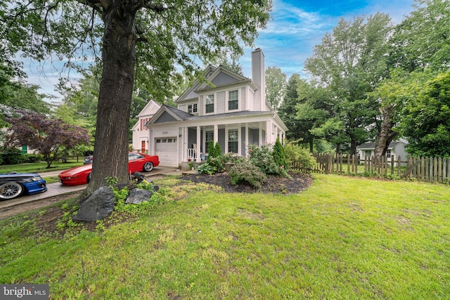 15210 Emory Ct, Bowie, MD 20716 - view of front of property with an attached garage, a chimney, and covered porch