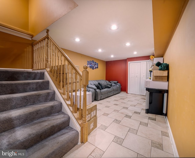 15210 Emory Ct, Bowie, MD 20716 - staircase with recessed lighting and baseboards