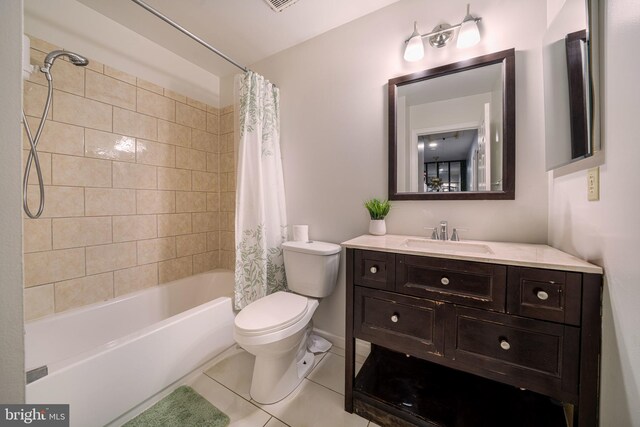 15210 Emory Ct, Bowie, MD 20716 - bathroom featuring tile patterned flooring, toilet, shower / bathtub combination with curtain, and vanity