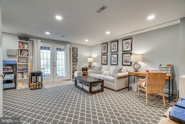 15656 Cliff Swallow Way, Rockville, MD 20853 - carpeted living room featuring french doors and recessed lighting
