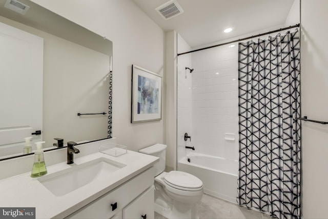 6501 Clubhouse Dr, Laurel, MD 20708 - bathroom featuring vanity, toilet, shower / bathtub combination with curtain, and recessed lighting